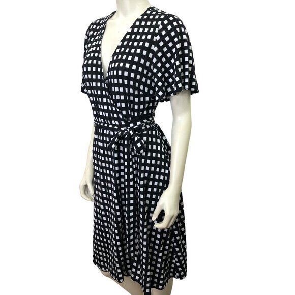 ANN TAYLOR BLACK & WHIITE WRAP AROUND DRESS 10 - Picture 3 of 7